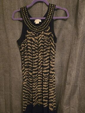 Michael Kors Black and Tan Stud-Embellished Midi Dress